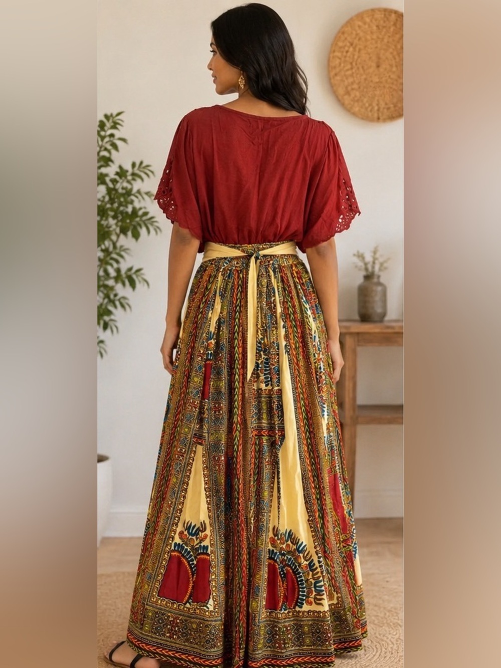 NF Boho Cotton Maxi Skirt & Embroidered Top Set OS Multicolor - Picture 2 of 9